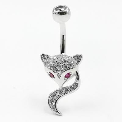 S925 Sterling Silver Bellybutton Ring Zircon Fox Bellybutton Pin Jewelry