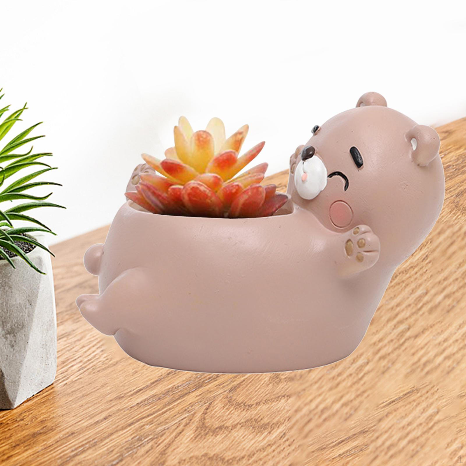 Plant Pot, Resin Small Bonsai Pot with Drainage Hole, Cartoon Animal Planter Flowerpot Bear