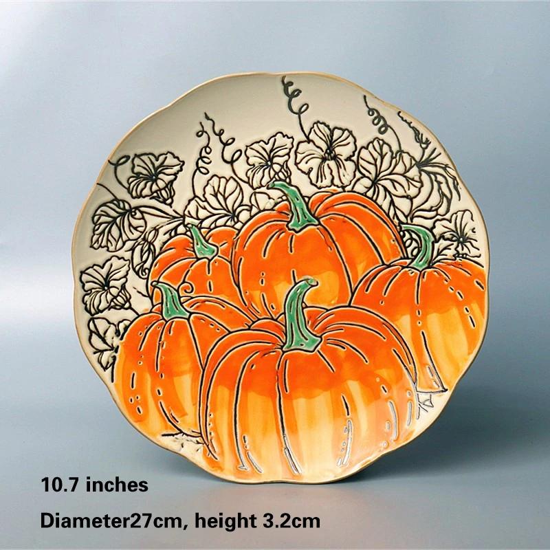 8-14 Inch European Circular Plate Cake Rack Fruit Tray Steak Plate Ceramic Hand-painted Disc Underglaze Fruit Creative Plate-B
