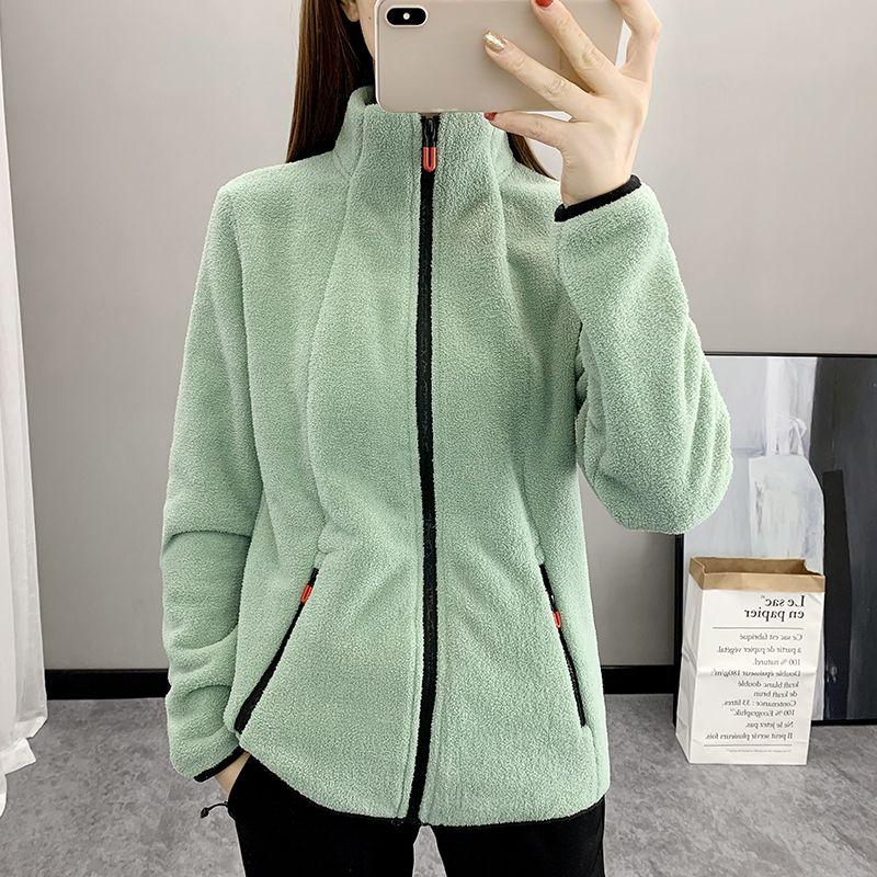 

Флисовая женская уличная куртка осень-зима плюс бархатный утолщенный двухсторонний флисовый свитер Polar Fleece с воротником-стойкой, теплая куртка XXXXL зелёный