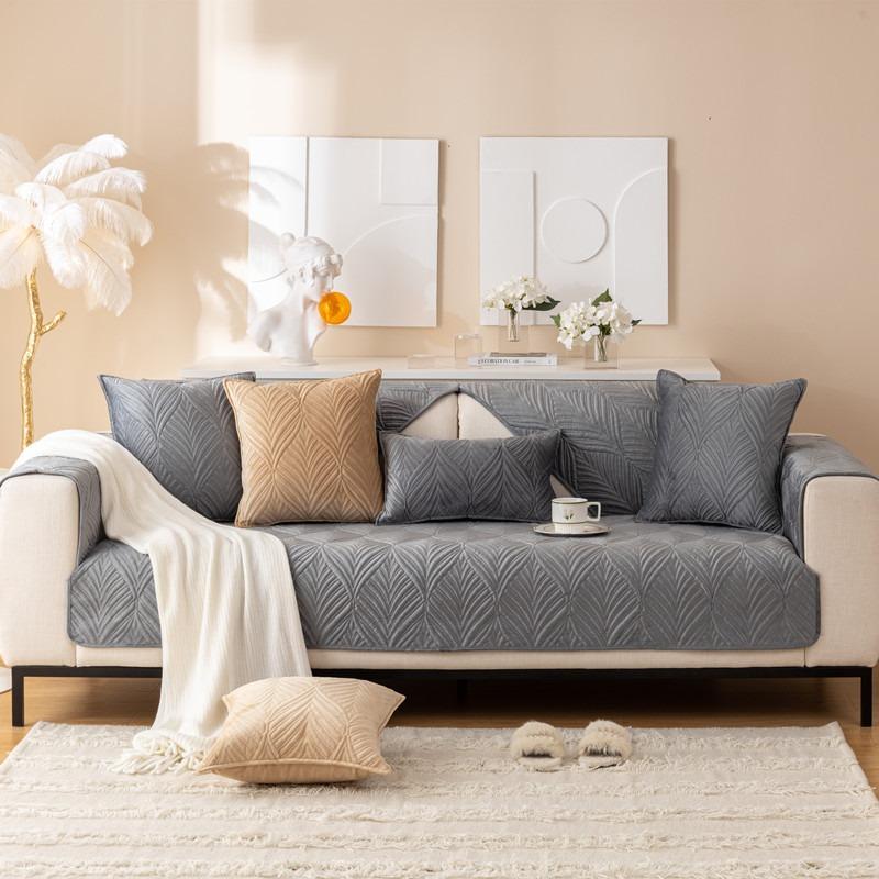 Autumn and Winter Plush Super Soft Solid Color Quilted Sofa Cushion Modern Simple Non-Slip Sofa Cushion Towel