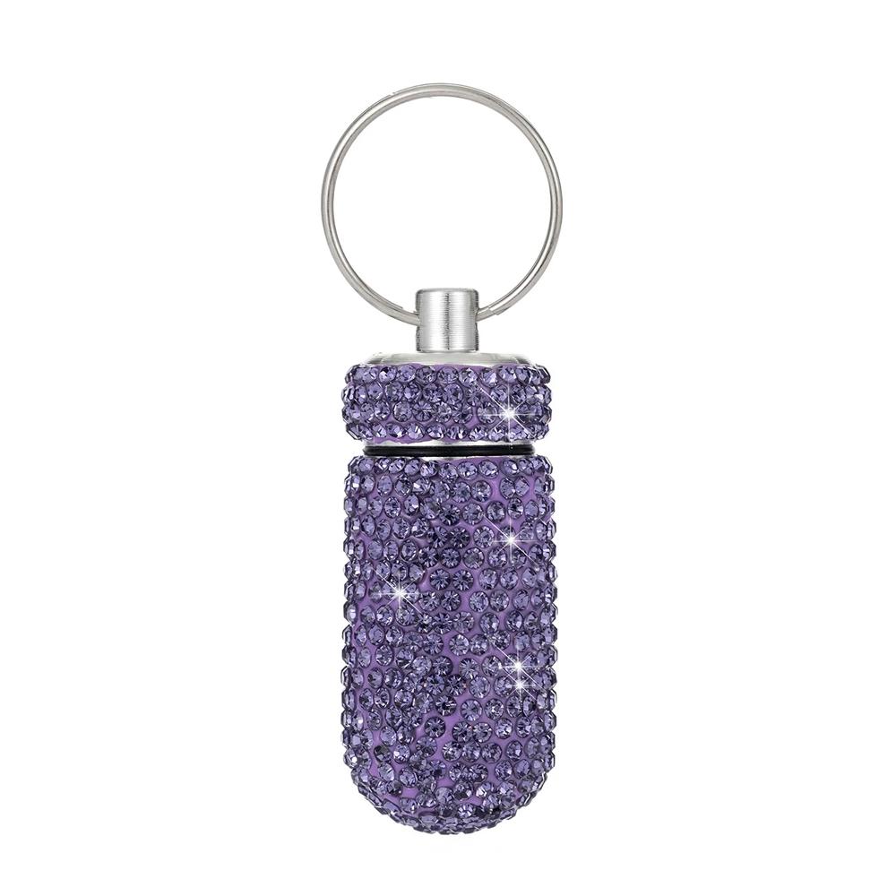 Portable Pill Cases Keychain Mini Medicine Organizer Storage Bottle Full Rhinestone Aluminum Alloy Pill Storage Containers