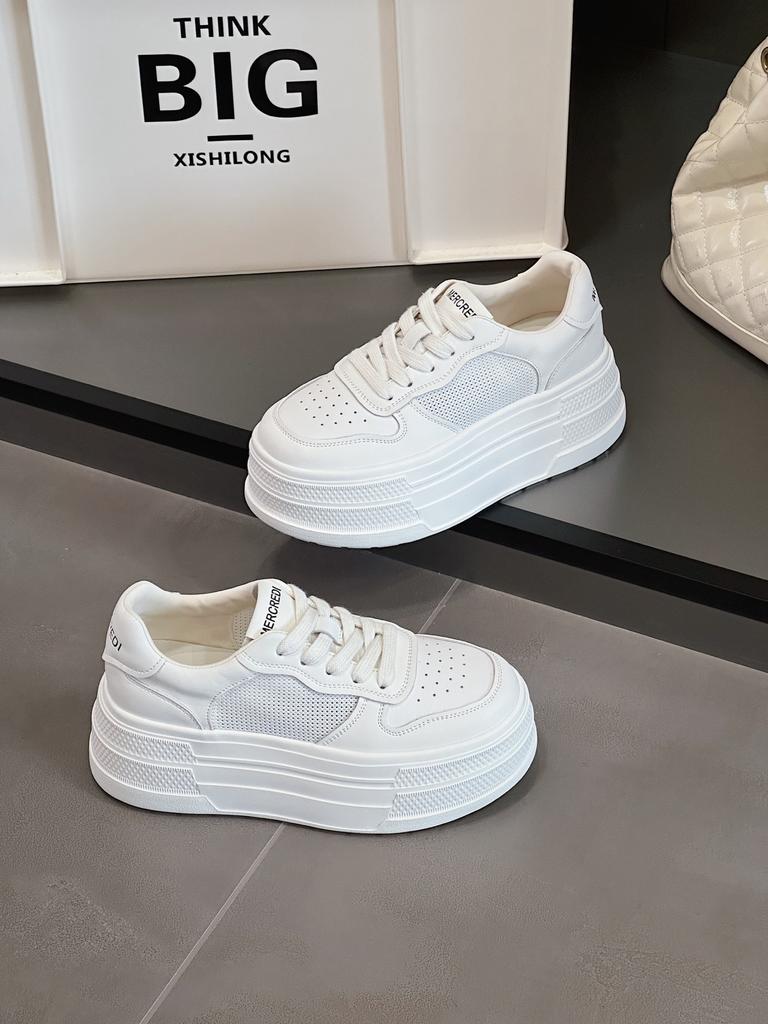 Leather ultra-light thick-soled muffin little white shoes women's spring new white shoes heightening versatile sports and leisure board shoes