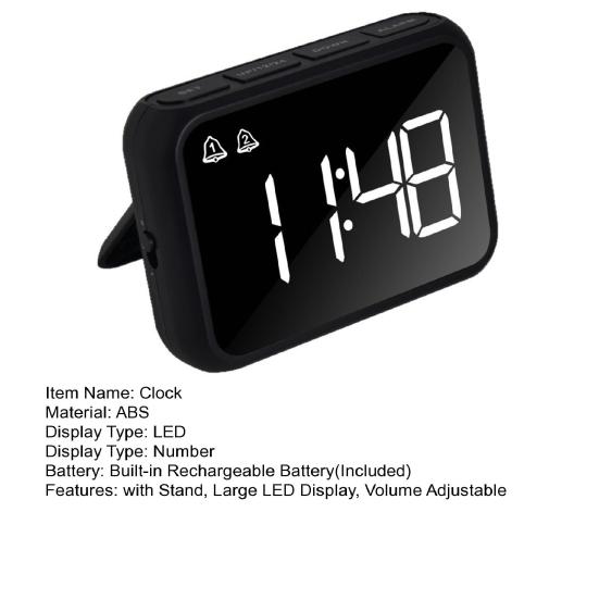 Digital Alarm Clock with Stand Large LED Display Rechargeable Volume Adjustable