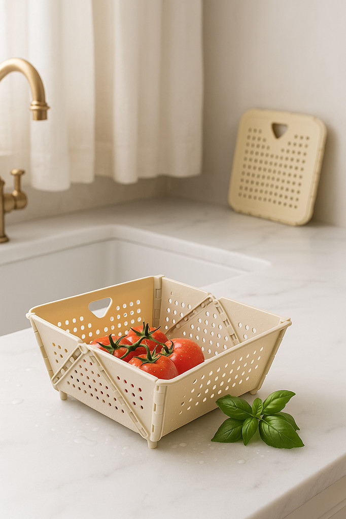 PP Folding Drain Basket Fast Draining Hygienic Space-saving Desktop Fruit Storage Basket for Kitchen Sink
