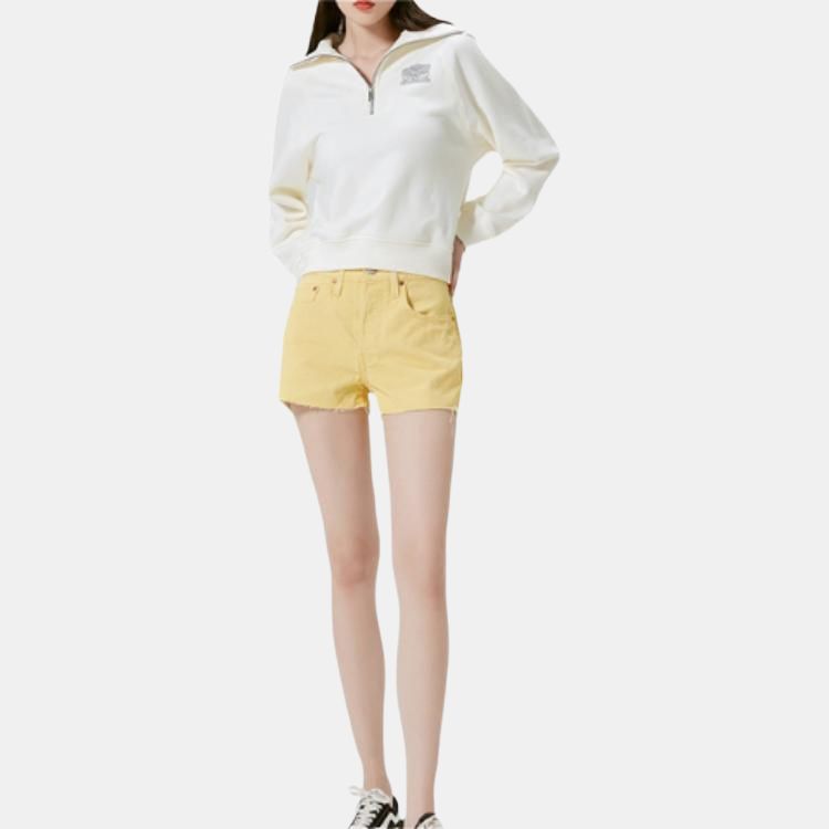 Levis FW22 Solid Color Zip Collar Long Sleeve Sweatshirt Women sweatshirt White A5194-0001