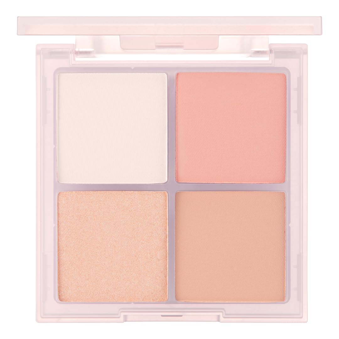 VDL Cheek Stain Blusher Palette 01 Iconic Peach - 4-color palette for a healthy flush, poreless look, highlighter, and contouring. Suitable for warm