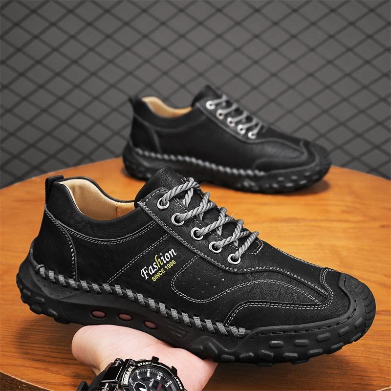 Fashion Men's Leather Casual Sneakers Handmade Breathable Shoes Soft Low-top Working Shoes