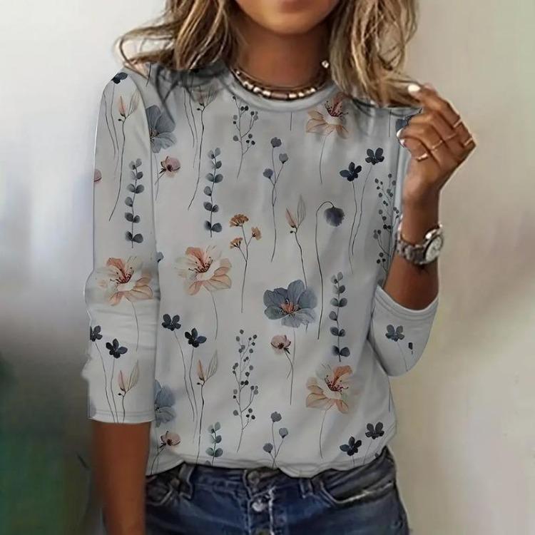 Primăvară Toamnă Haine Damă Imprimeu Floral Casual Mânecă Lungă Gât Rotund