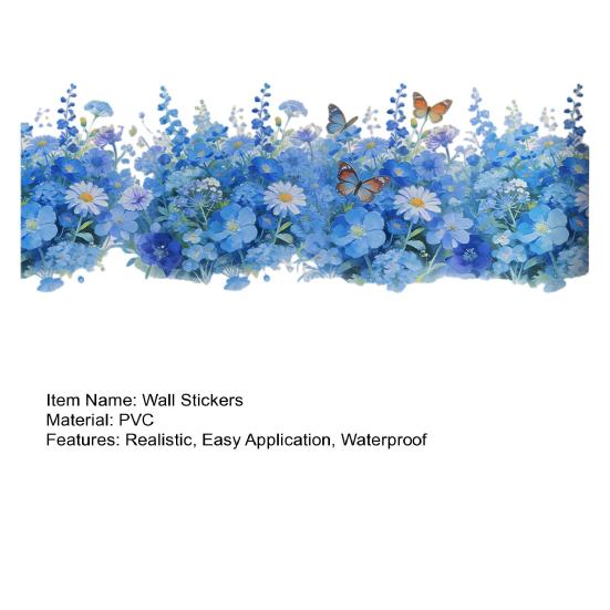 Watercolor Wall Stickers, Blue Flower Butterfly Decals for Bedroom Living Room, Removable PVC Art Decor for Wall Mural