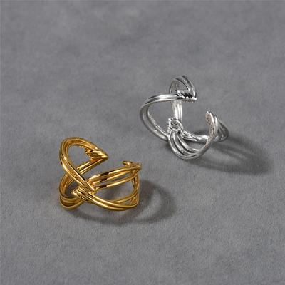 Nische Trendig Überkreuzte Linien Unregelmäßig Geknotet Zopfmuster Offener Ring Stil Pendler Wesentlicher Ring