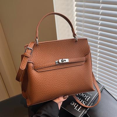 2025 New Fashionable and Simple Commuter Portable Platinum Bag Women's Temperament Versatile Lychee Pattern Texture Messenger Bag