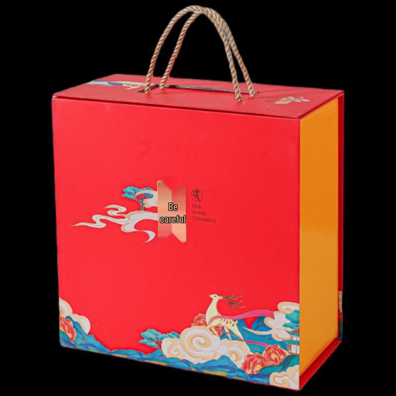 APLO 12-Piece Auspicious Persimmon Ceramic Dinnerware Set