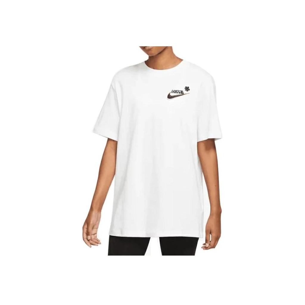 Nike Alphabet Logo Print American Retro Casual Pullover Crew Neck Short Sleeve T-Shirt With Dropped Shoulders Women Tops White DR9003-100