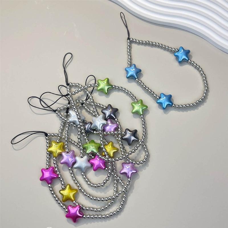 DIY Star Beaded Phone Chain Portable CellPhone Strap Lanyard Mobile Phone Pendant Decoration Exquisite Key Car Hangings