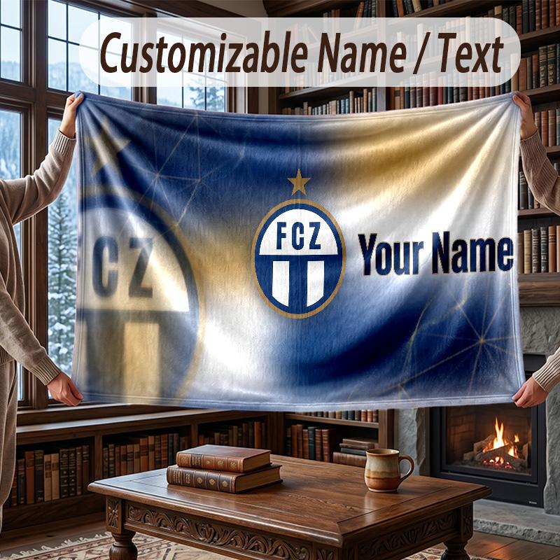 Custom Name Flannel Throw Blanket FC Zürich Pattern Warm Home Decoration