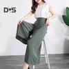 Women Suit Pants Elastic High Waist Wide Leg Long Pants with Pockets Solid Color Casual Pants Daily Wear