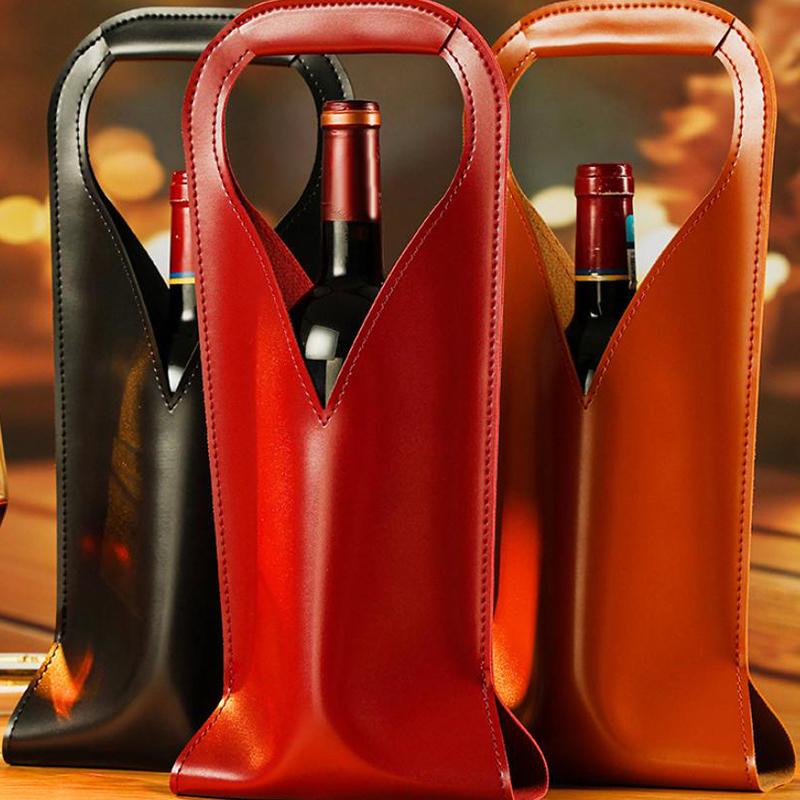 Wine Gift Bag, Reusable Leather Wine Tote Carrier, Double Layer Champagne Beer Gift Bags Carrier, For Birthday Bridal Showers