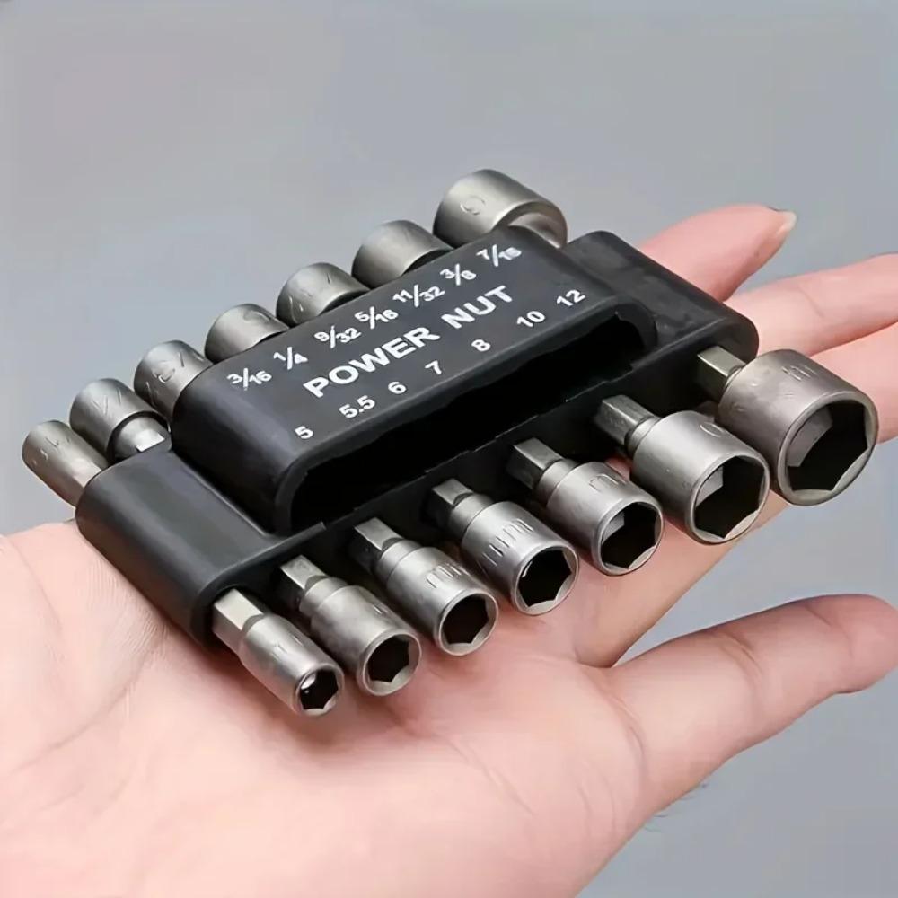 14 - Piece Magnetic Hex - Shank Screwdriver Socket Set with Extended Adapter, Polished Steel Nut Driver.