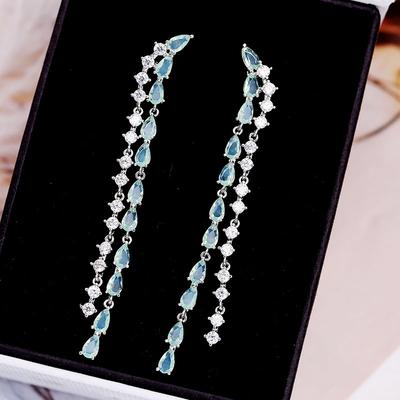 Orecchini Pendenti Lunghi con Nappa Orecchini alla Moda in Zirconia Cubica Orecchini a Goccia Geometrici All'Ingrosso