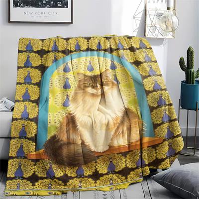 1Pc Cat Art Print Flannel Blanket, High Quality Comfortable for All Seasons, Home Decor, Warmth and Comfort, Perfect for Christmas Gifts