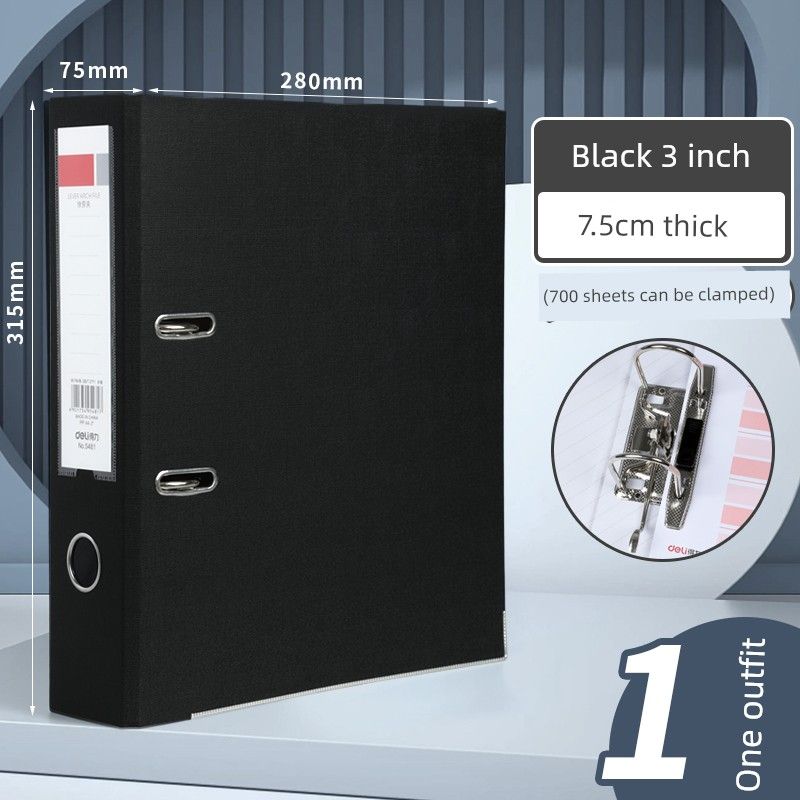 Two-Hole Folder Perforated Double Clip Loose-Leaf Binder Ticket Clips Thickened Contract Insert Bag Material Test Paper Storage Office Supplies [Thickness 7.5cm] Black