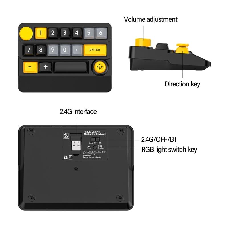 Wireless Gaming Keyboard Macro Defined Joystick 15keys Gaming Keyboard with Color Lights Multiple Function