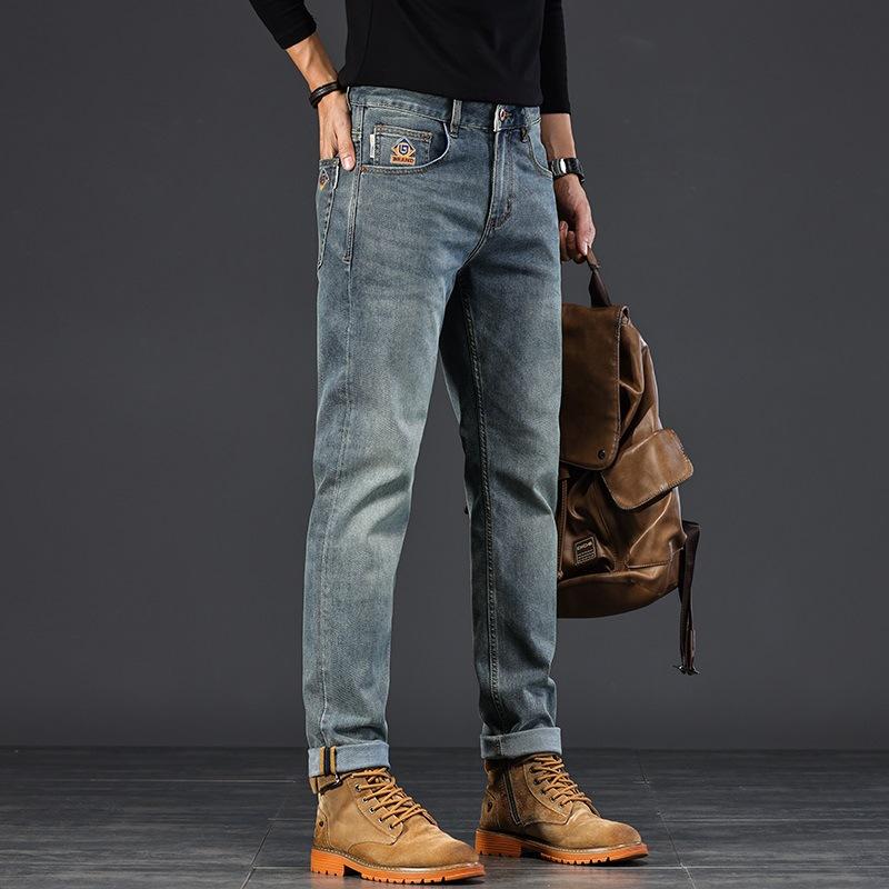 

Весна и Осень Новые Мужские Джинсовые Ретро Тяжелая Промышленность Камнемойка Американский Большой Бык Зауженные Мужские Толстые Маленькая Прямая Труба 38 синий
