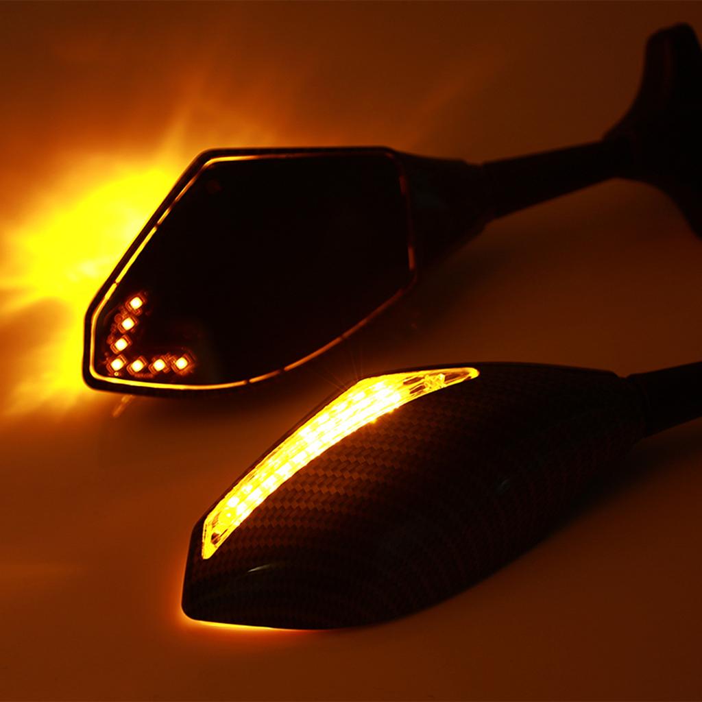 Universal Motorcycle Rearview Mirrors HD with Lights Flat Mirror Black Modified Reversing Reflector