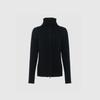 REEMNIK High-Neck Two-Way Zip-Up Ribbed Knit Top [Black]