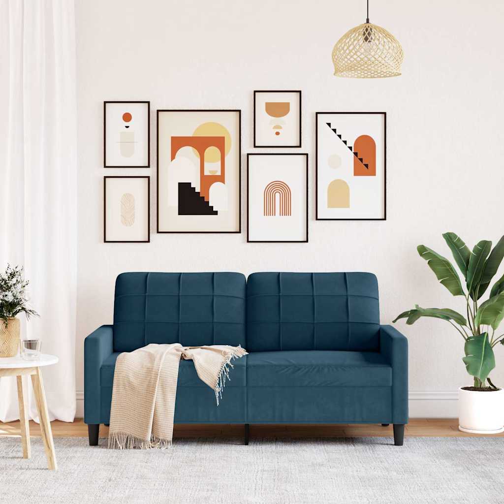 Vidaxl Sofa 2-Osobowa, Niebieski, 140 Cm, Tapicerowana Aksamitem
