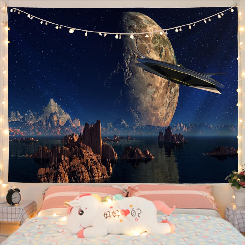 Mysterious Spaceship Tapestry Hanging Exoplanets Dorm Dormitory Star Universe Bedroom Living Room Home Decor