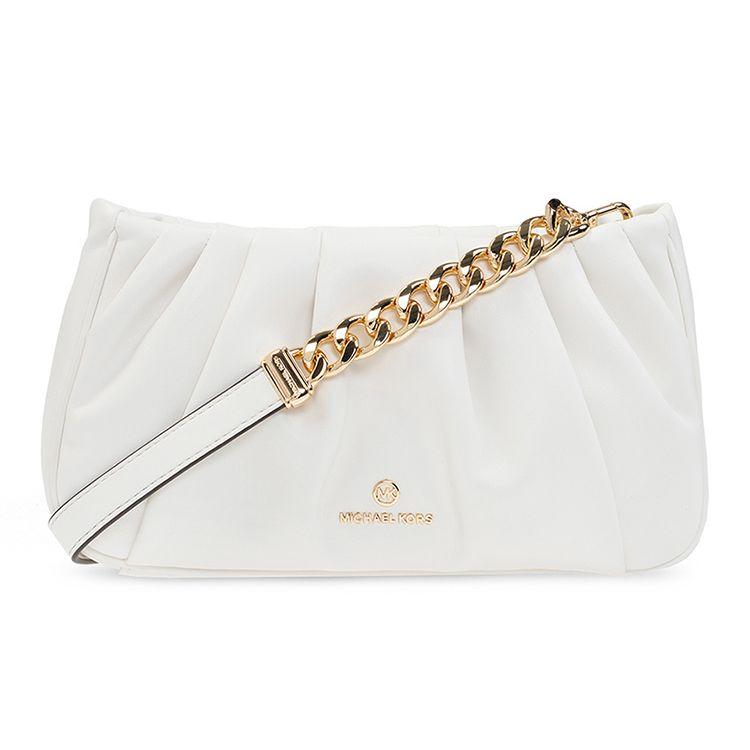 Michael Kors Mk Hannah Solid Color Chain Minimalist Underarm Shoulder Bag Leather Crossbody Small Women Bags White 30T1GNNC1U-OPTIC-WHITE