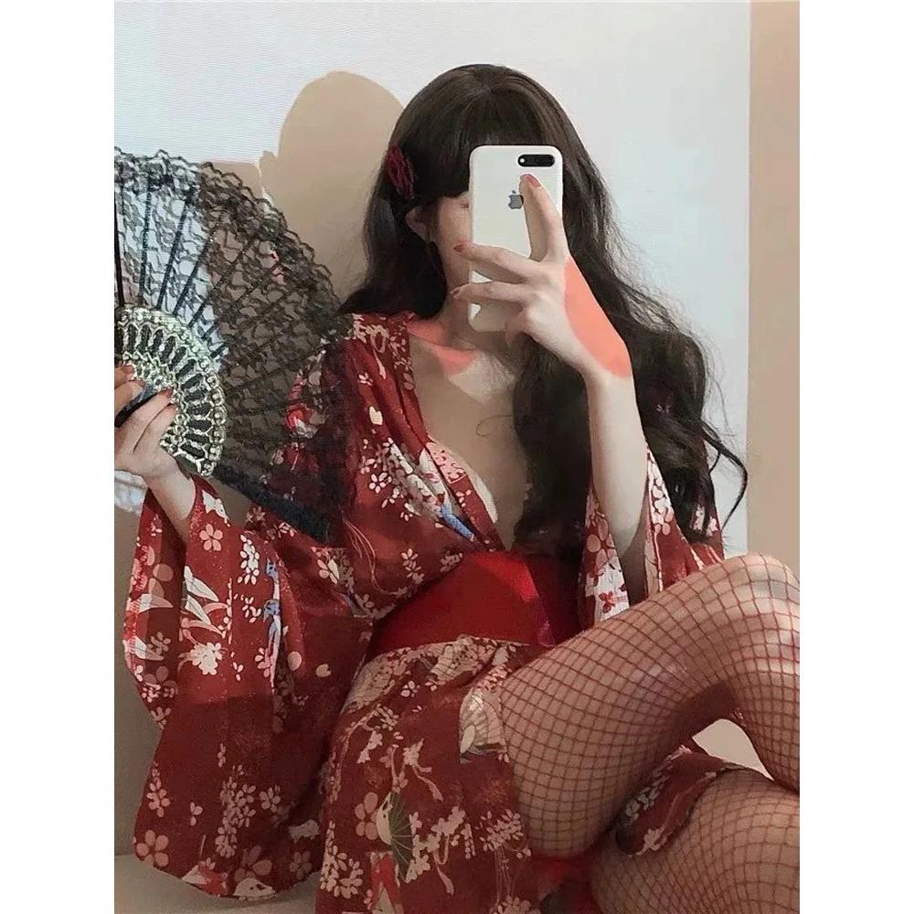 Japanese Kimono Uniform Cosplay Christmas Lingerie Waist Belt with Robe Temptation Costumes Pajamas for Women Underwear Sex Show