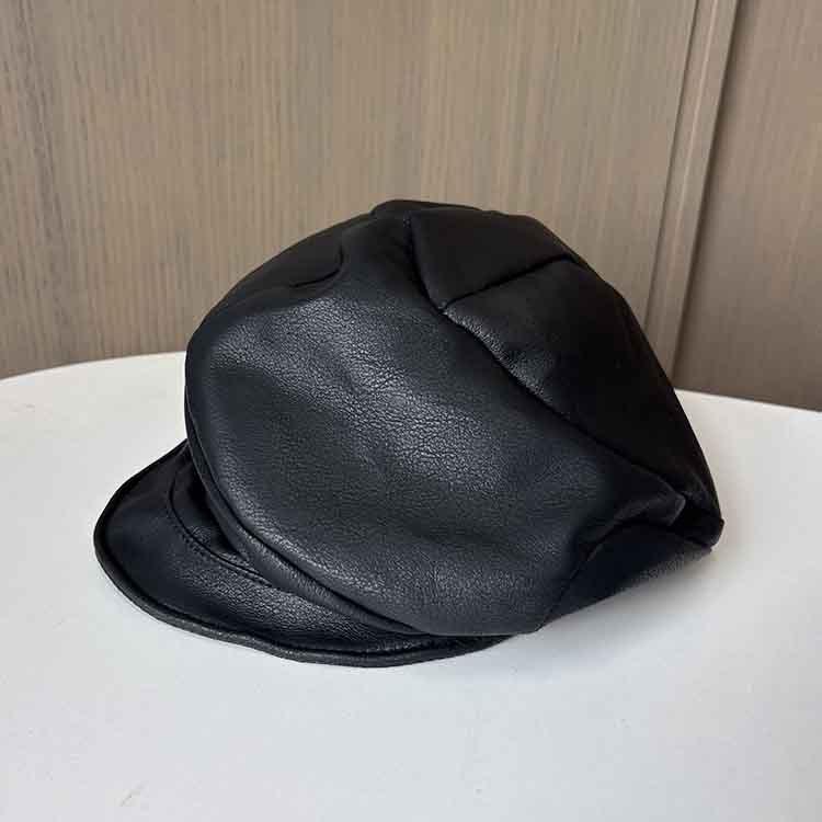 Retro Leather Cloud Octagonal Hat Women'S Niche Versatile Face Small Cap Pu Reverse Forward Hat