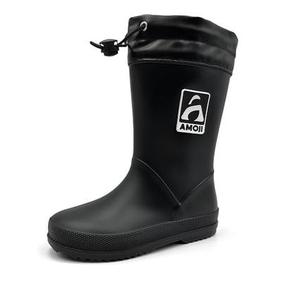 Amozi Kinder-Gummistiefel, Regen-Schuhe mit Kapuze für Jungen und Mädchen, Wasserdichte Gummistiefel für Kleinkinder, Babys, Mädchen, Jungen, Kleinkinder und Junioren, Reflekti