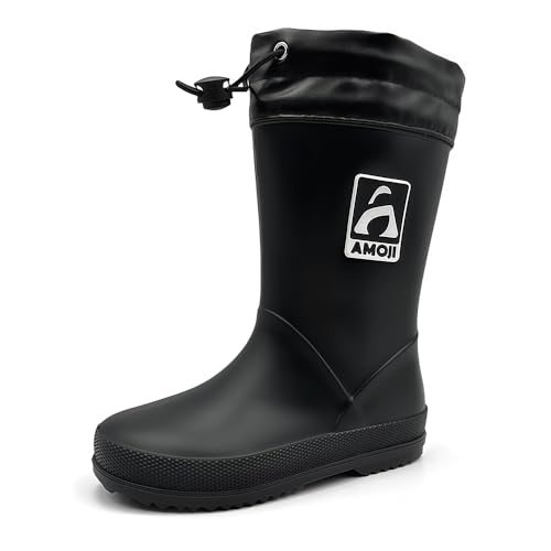 Amozi Kids  Rain Boots, Hooded Rain Shoes for Boys and Girls, Waterproof Rain Boots for Toddlers, Babies, Girls, Boys, Toddlers, and Juniors, Reflecti