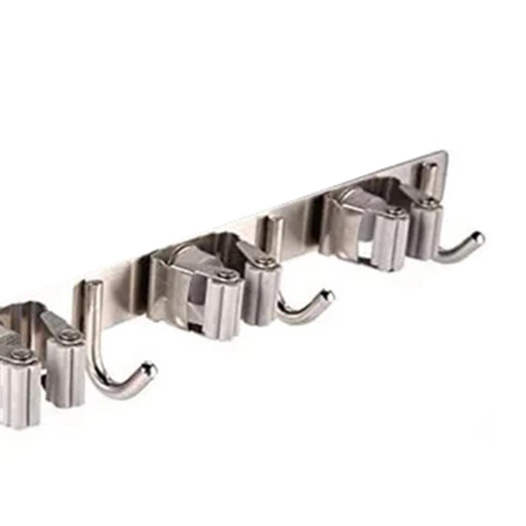 3 Racks and 4 Hooks Broom Holder Mop Hanger 304 Stainless Steel Multifunctional No Punch Laundry