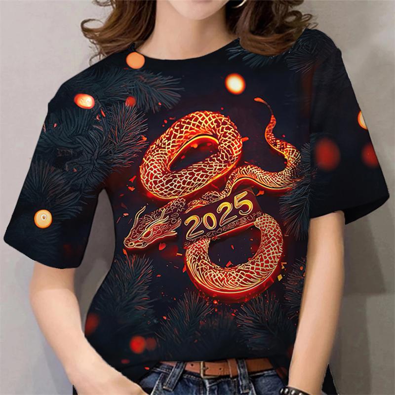 2025 Year Of The Snake T Shirt Women 3d Print Cute Snake Graphic T-shirts Fashion Casual Short Sleeve Unisex Lunar New Year Tees