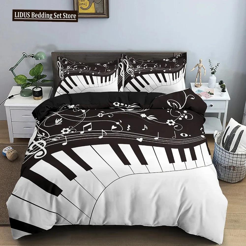 Music Notes Bedding Set Duvet Cover Set Piano Keys Keyboard Bed Set Classic Music Melody Comforter Cover For Kids Boys Girls