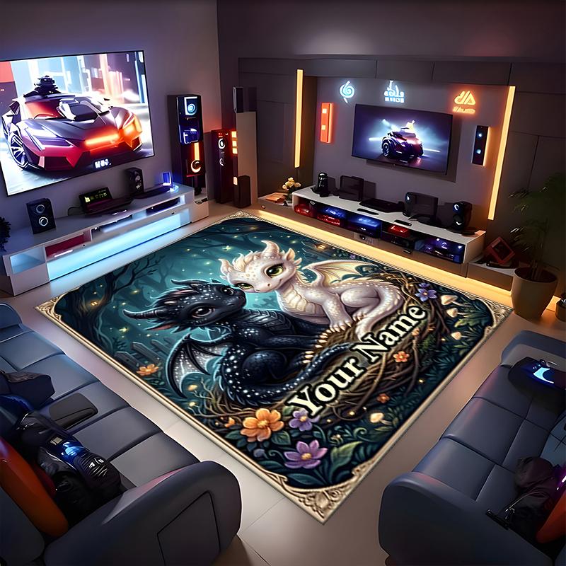 1PC Custom Name "Dragon Friendship Forest" Theme Floor Mat Ideal for Living Room, Game Rooms, Office, Bedroom,Floor Mat Playful Design