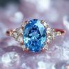 Huitan Oval Sky Blue Cubic Zirconia Rings for Women Rose Gold /Gold Luxury Trendy Wedding Accessories Female Jewelry