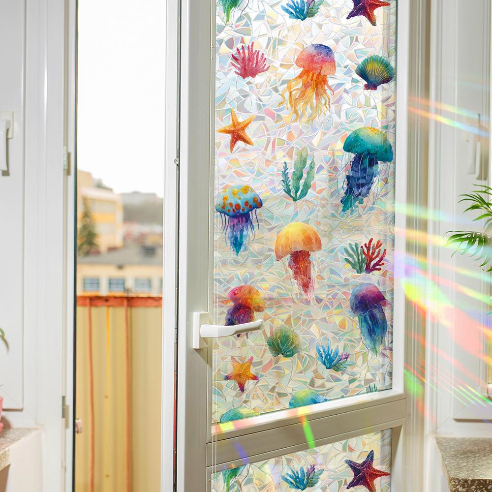 Laser Underwater World Biological Bathroom Glass Door and Window Decorative Stickers