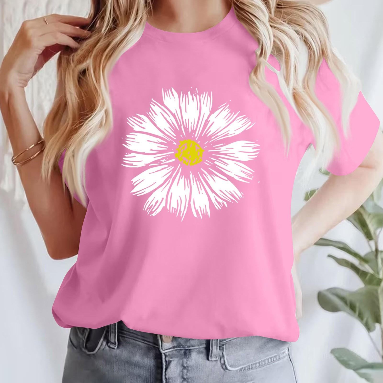 

Жіноча повсякденна футболка з принтом і круглим вирізом, пуловер з короткими рукавами XXL рожевий