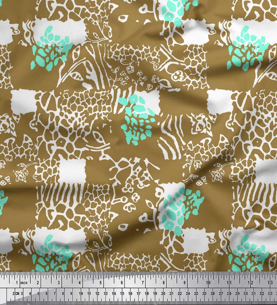 Soimoi Purple Japan Crepe Satin Fabric Brush Stroke & Leopard Animal Skin Printed Fabric 1 Metre 42 Inch