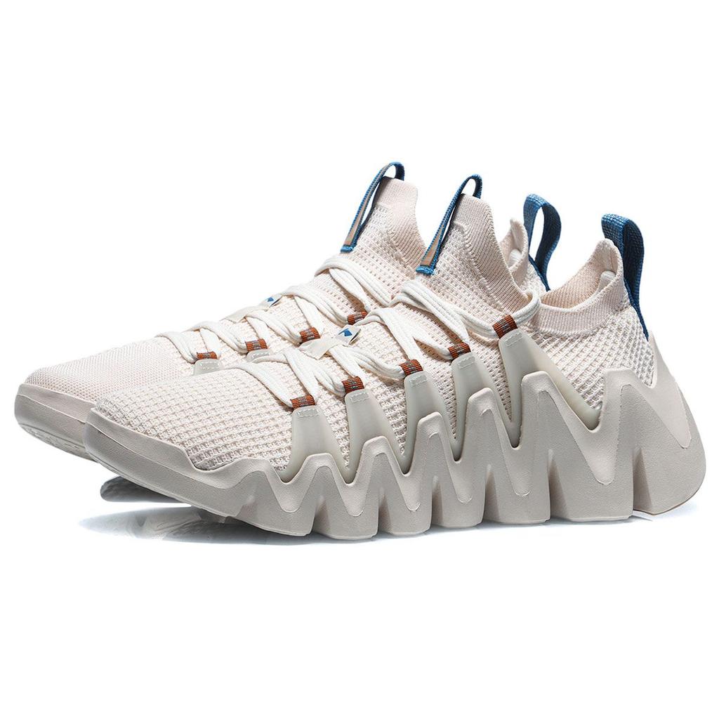 Li Ning Huanci Bequeme Vielseitige Stoßdämpfende Rutschfeste Abriebfeste Atmungsaktive Low-Top Laufschuhe Herren Sneaker Eierschalen-Grau ARKR007-2