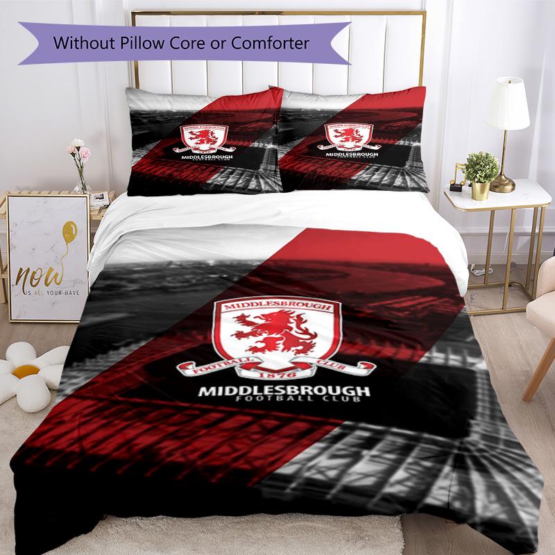 Middlesbrough F.c Printed Pattern Duvet Cover Set – Includes 1 Duvet Cover and 2 Matching Pillowcases Bedroom Decor Christmas Gifts