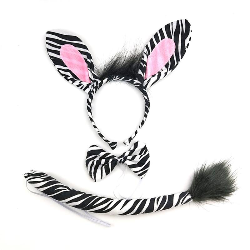 4Pcs Zebra Costume Set Zebra Ears Headband Tail Tutu Skirt Bowtie for Kid Halloween Christmas Animal Cosplay Accessories