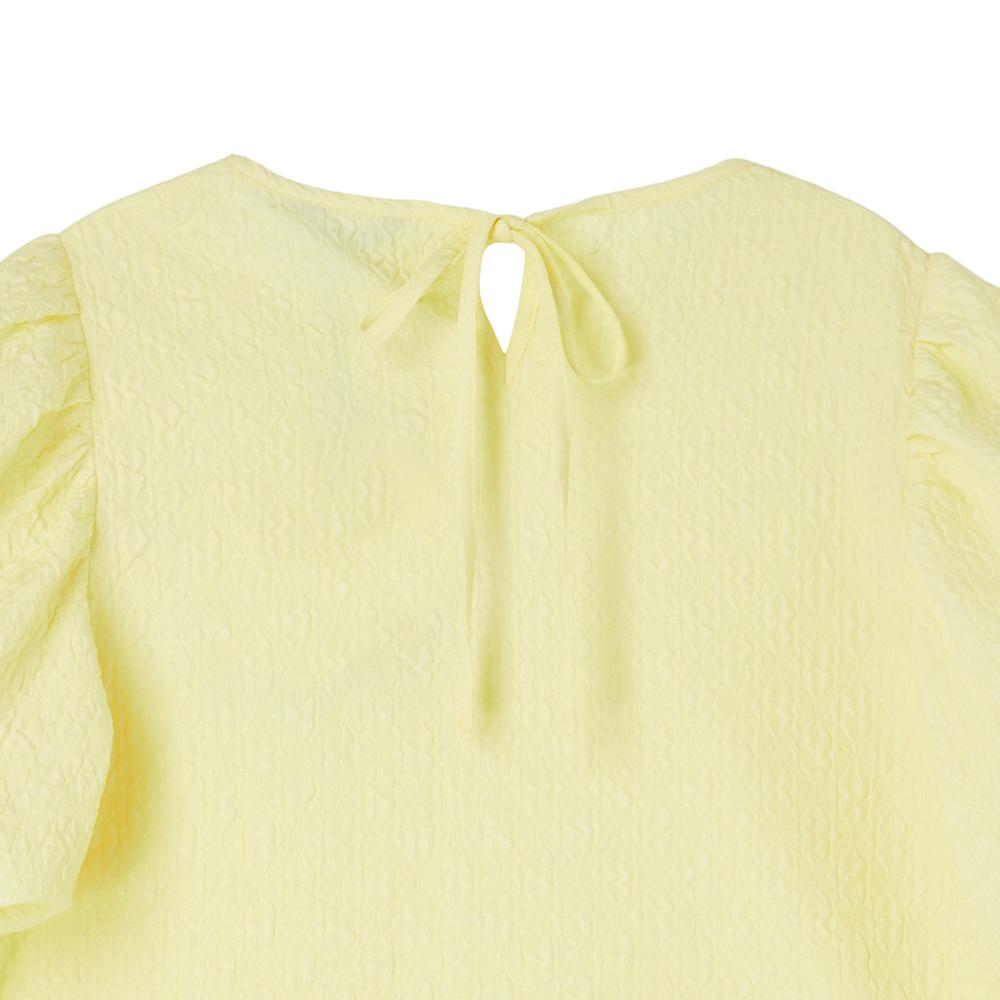 LAP Embossed Puff Sleeve Ribbon Tie Blouse Ar2Wb472