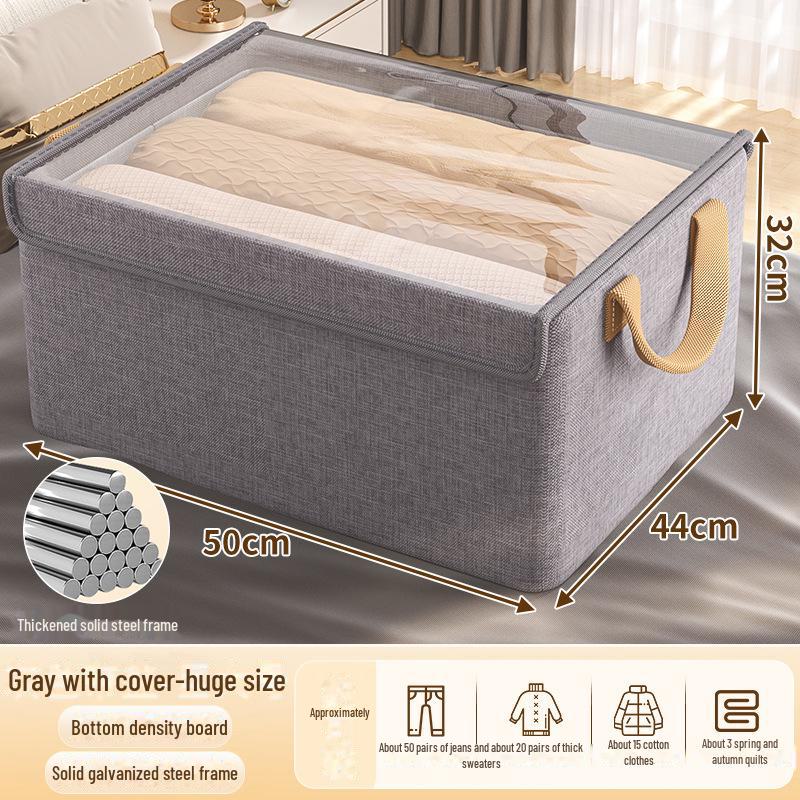 Cationic Fabric Clothes Storage Box with Lid and Steel Frame